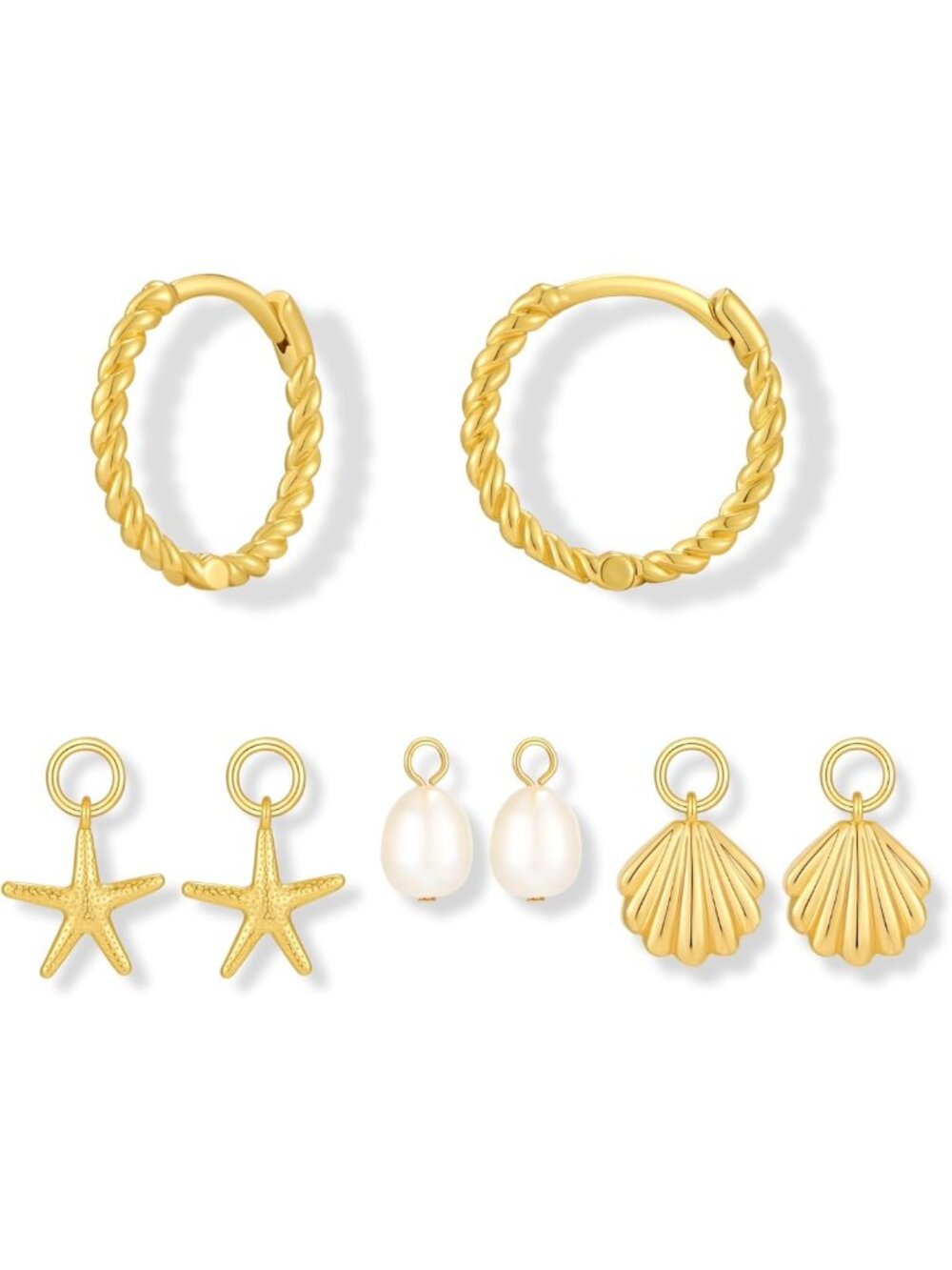Chic Small Gold Twisted Huggie Hoop Earrings with Interchangeable Cute Charms